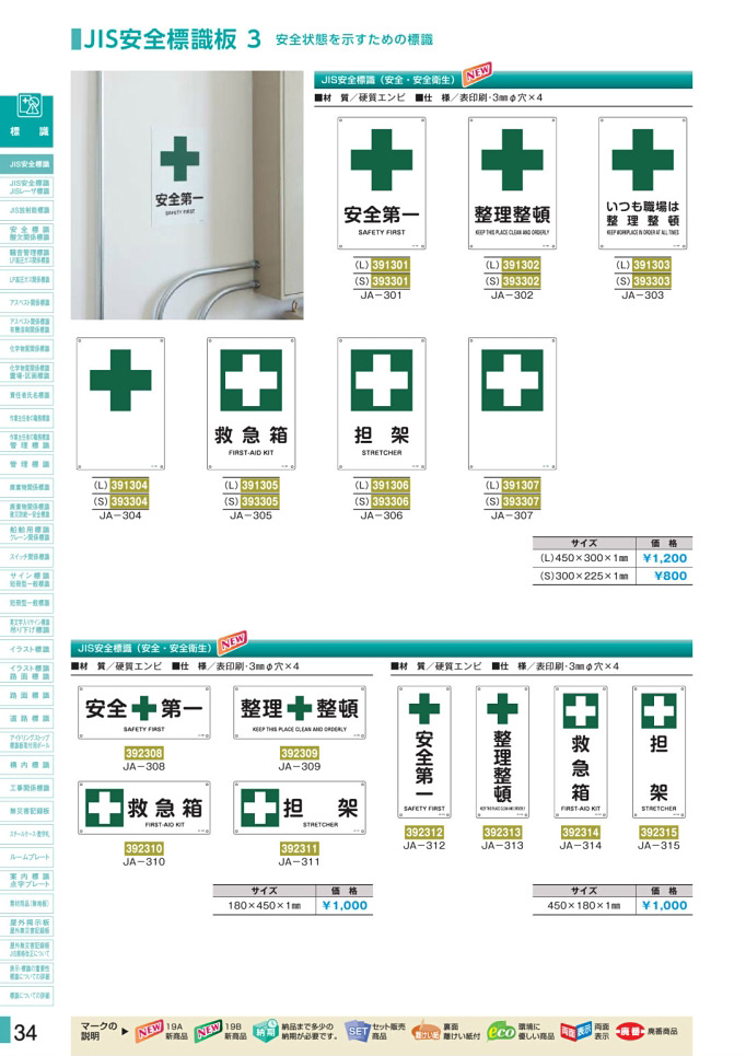 安全用品カタログ P.34 - JIS安全標識板 3 安全状態を示すための標識 (1)