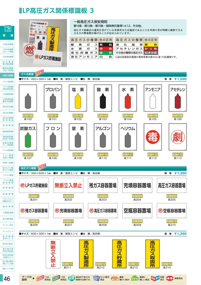 安全用品カタログ P.46 - LP高圧ガス関係標識板 3 (1)