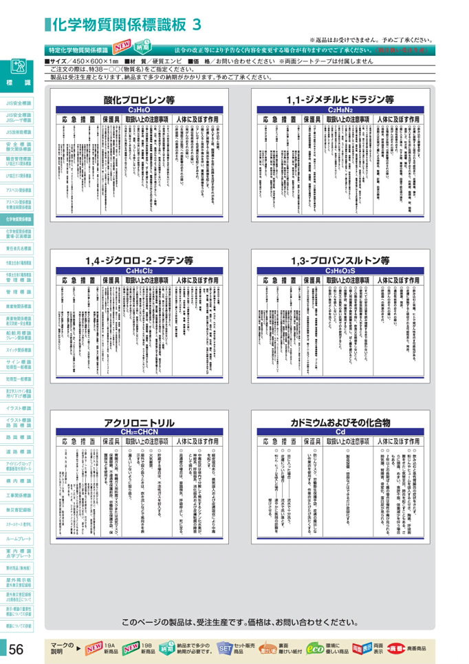 安全用品カタログ P.56-化学物質関係標識板 3 (1)／化学物質関係標識板 3 (1)