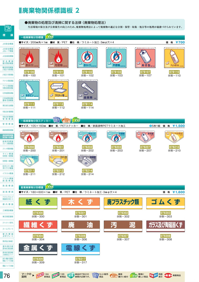 安全用品カタログ P.76 - 廃棄物関係標識板 2