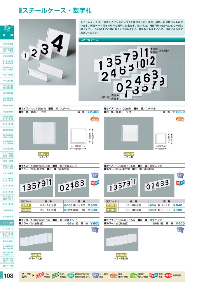 安全用品カタログ P.108 - スチールケース・数字札 (1)