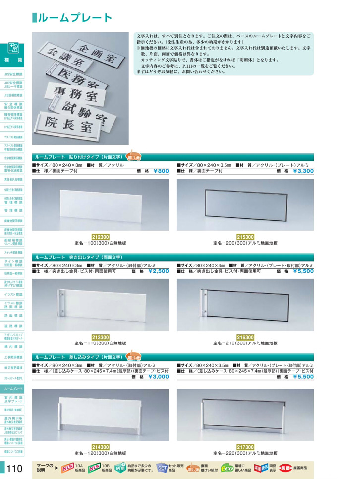 安全用品カタログ P.110 - ルームプレート (1)