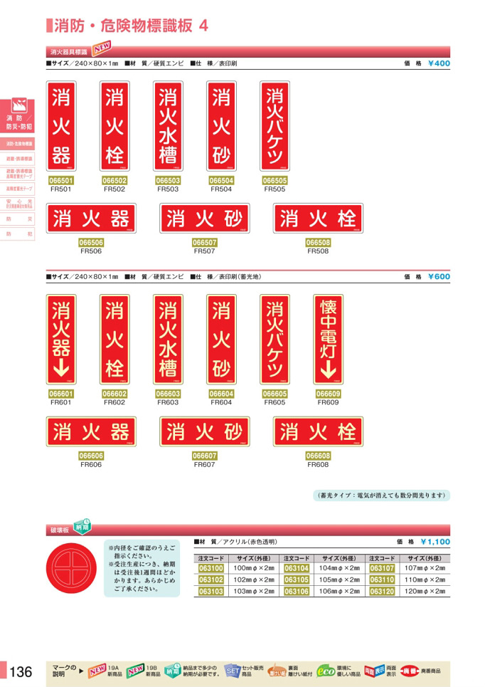 安全用品カタログ P.136-消防・危険物標識板 4 (1)／消防・危険物標識板 4 (1)