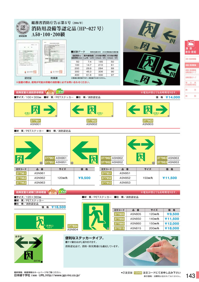 安全用品カタログ P.143 - 避難・誘導標識板 2 消防法施行規則第28条 (2)