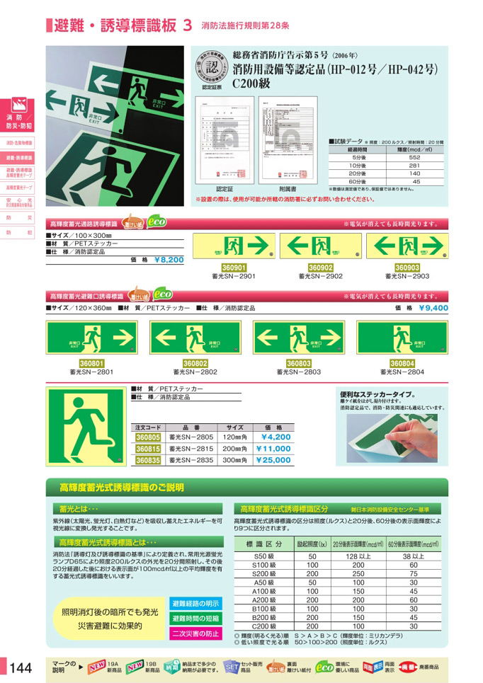 販売 格安 【送料無料♪】高輝度蓄光通路誘導標識 (認定証票付) PETステッカー 非常口 150mm角 表示:左右矢印 (安全用品・標識/ 標識・案内板  ENTEIDRICOCAMPANO