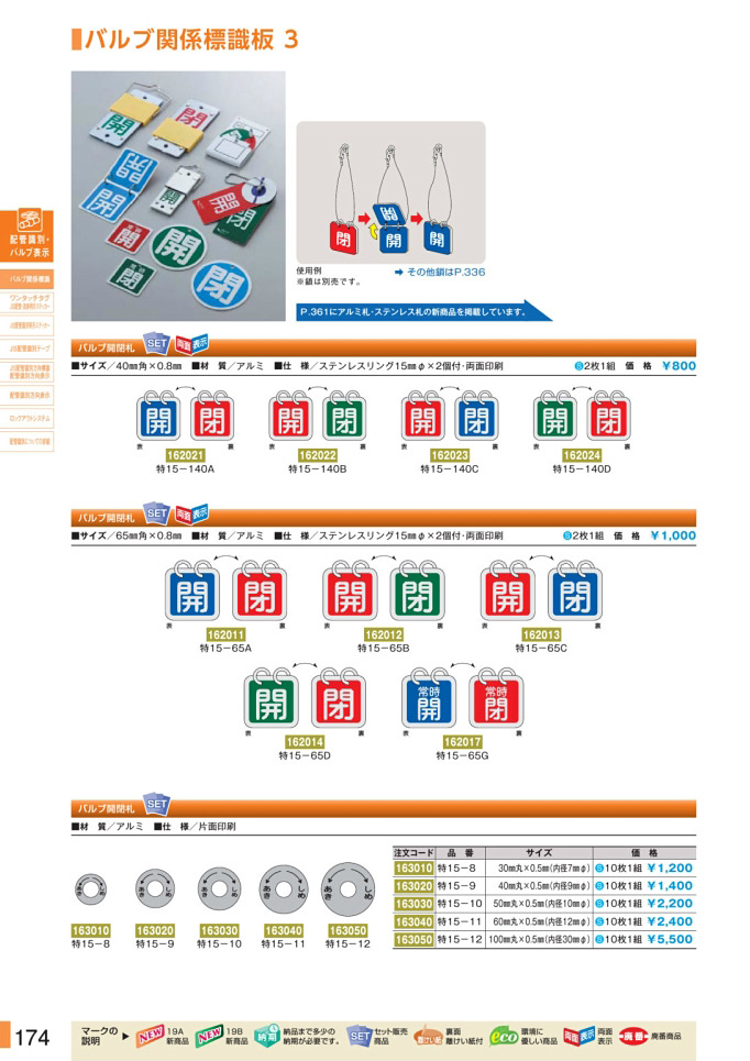 安全用品カタログ P.174-バルブ関係標識板 3 (1)／バルブ関係標識板 3 (1)