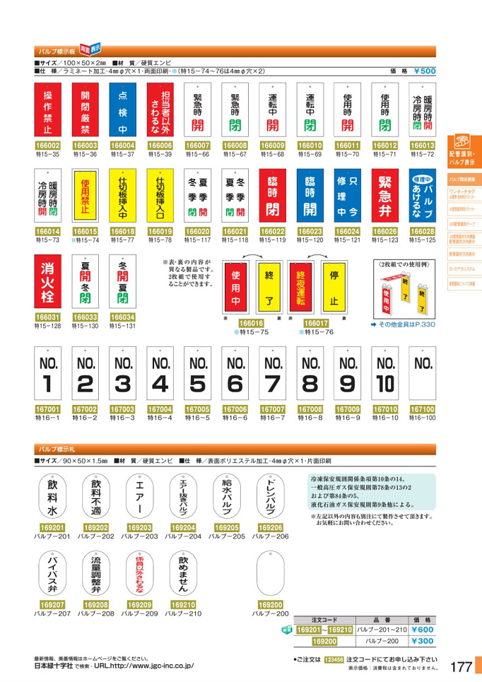 安全用品カタログ P.177 - バルブ関係標識板 4 (2)