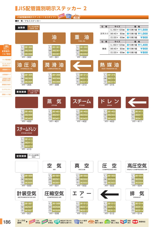安全用品カタログ P.186 - JIS配管識別明示ステッカー 2 (1)