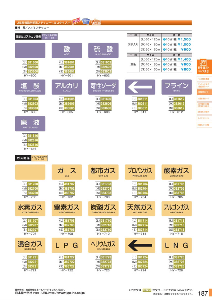 安全用品カタログ P.187 - JIS配管識別明示ステッカー 2 (2)