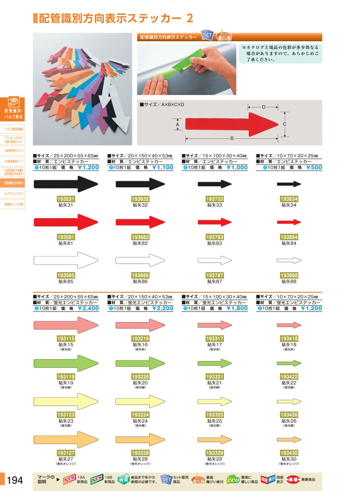 安全用品カタログ P.194 - 配管識別方向表示ステッカー 2 (1)
