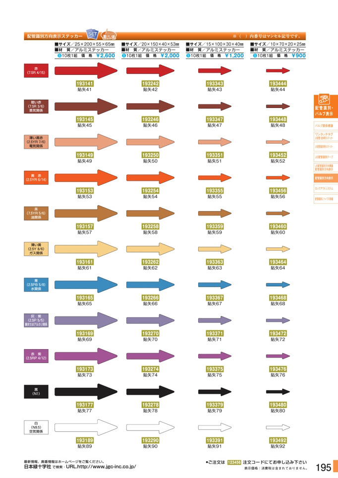 安全用品カタログ P.195 - 配管識別方向表示ステッカー 2 (2)