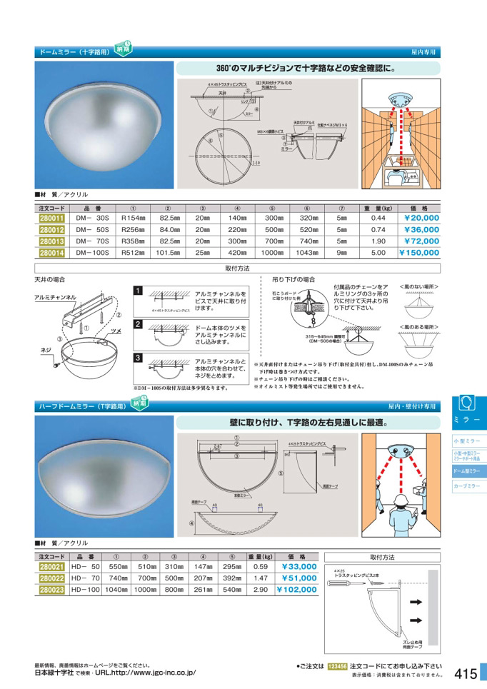 安全用品カタログ P.415-ドーム型ミラー (2)／ドーム型ミラー (2)