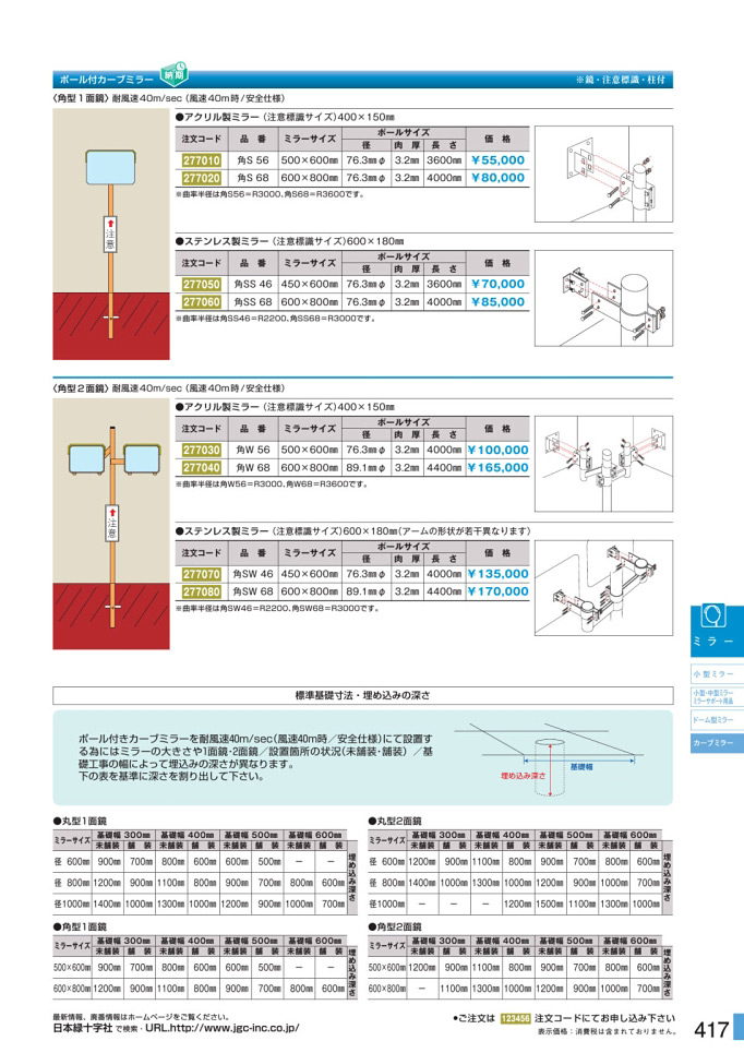 安全用品カタログ P.417-カーブミラー 1 (2)／カーブミラー 1 (2)